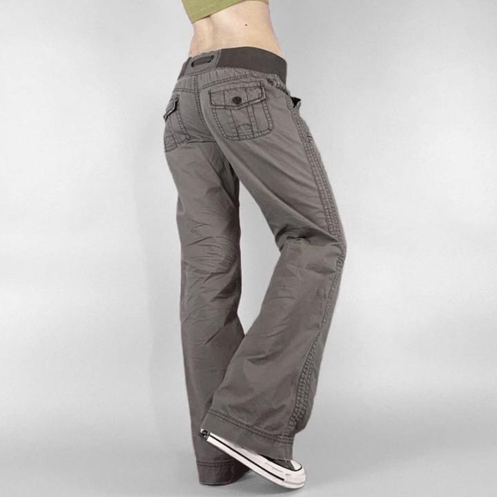 Puffie - Low Waist Drawstring Plain Straight-Fit Wide Leg Jeans