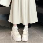 Mikiko - Jupe trapèze mi-longue fendue unie à taille haute