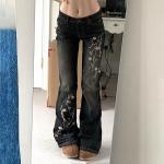Sosana - Low Waist Floral Embroidered Washed Slim-Fit Boot-Cut Jeans